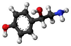 Ball-and-stick model of the octopamine molecule