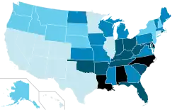 Percent of United States youth 4–17 ever diagnosed with ADHD as of 2007