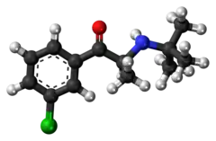 Ball-and-stick model of the (S) isomer of the bupropion molecule