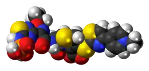 Space-filling model of the ceftaroline fosamil molecule as a zwitterion
