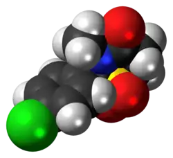 Space-filling model of the chlormezanone molecule