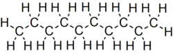 Skeletal formula of decane with all implicit carbons shown, and all explicit hydrogens added