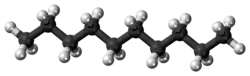 Ball-and-stick model of the decane molecule