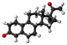 Ball-and-stick model of the demegestone molecule