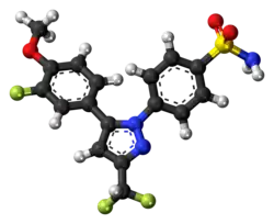 Ball-and-stick model of the deracoxib molecule