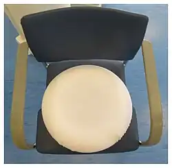 Top side of a ring pillow.The cover made of white terry cloth covers the recess.