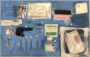 Equipment needed for a cranial burr hole.[1]