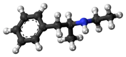 Ball-and-stick model of etilamfetamine molecule