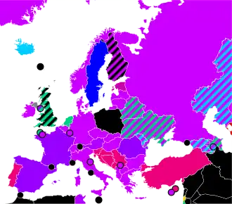 A country map of Europe color-coded for abortion access.