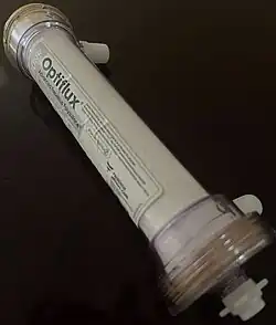 A representative hollow fiber hemodialyzer