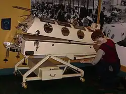 Both–Nuffield iron lung display at the Thackray Museum of Medicine, Leeds. Pictures show assembly at the Morris motor works.