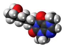 Space-filling model of the lisofylline molecule