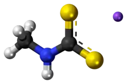 Ball-and-stick model of the component ions of metham sodium