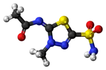 Ball-and-stick model of the methazolamide molecule