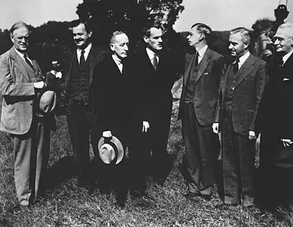 Members of the first National Advisory Cancer Council at the groundbreaking ceremonies of the NCI's building 6 in Bethesda, Maryland (June 1938)