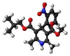 Ball-and-stick model of the nisoldipine molecule