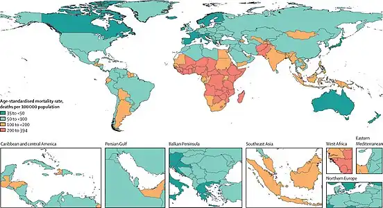 Overall age-standardised mortality rate per 100 000 population for 33 pathogens investigated, 2019[1]