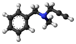 Ball-and-stick model of the pargyline molecule