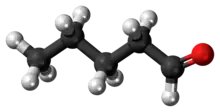 Ball-and-stick model of the pentanal molecule