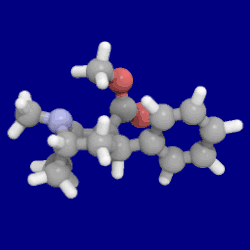 3D rendering of troparil; which comprises a privileged scaffold of among the phenyltropane class of compounds.