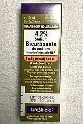 Vial of 4.2% sodium bicarbonate for babies