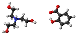 Ball-and-stick model of the component ions of trolamine salicylate