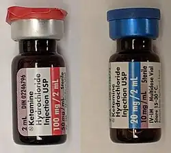 Two doses of intravenous ketamine, 100&nbsp;mg/2 ml and 20&nbsp;mg /2 ml