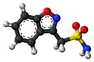 Ball-and-stick model of the zonisamide molecule