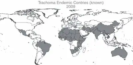 Map of trachoma endemic countries in 2009[44]