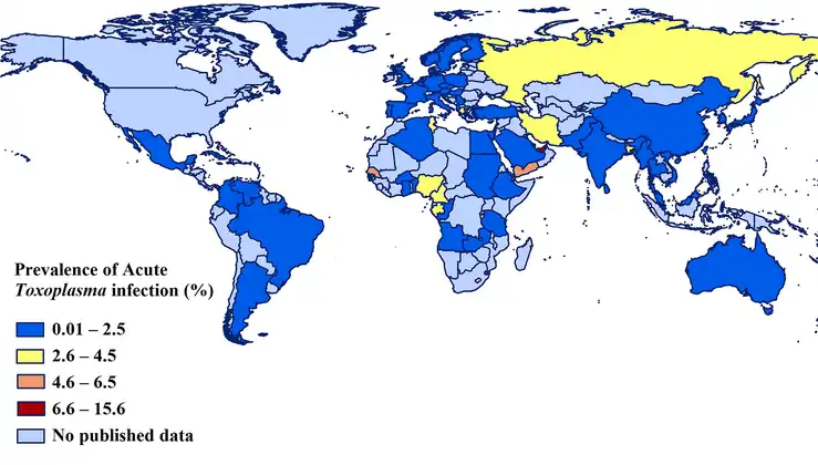 Prevalence of acute Toxoplasma infection in pregnant women in different countries [99]