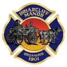 Fire department cross depicting horse-drawn fire engine