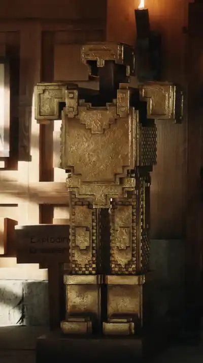 A set of golden armor as seen in A Minecraft Movie.