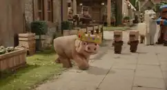 A pig seen wearing Technoblade's crown in A Minecraft Movie.
