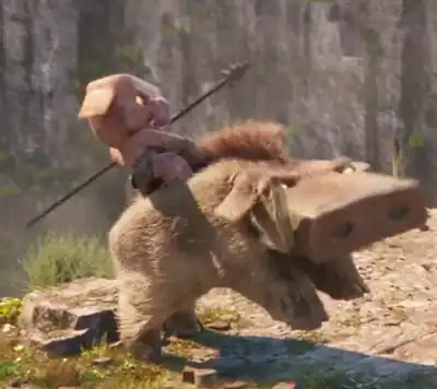 A hoglin jockey as seen in A Minecraft Movie.