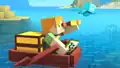 Wallpaper of Alex going on an adventure with a boat with chest and an allay.