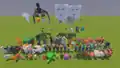 An overview image of all mobs in Bedrock Edition as of 1.21.114. The mobs cannot be summoned with no AI, so they start interacting with each other.[note 1]