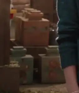 A glow berry illustration on a pot in A Minecraft Movie.