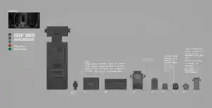 Pots, vases, and stone chests concept art for the ancient cities.