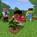 Official render of Zuri, Sunny, and Efe planting an oak sapling for Arbor Day.