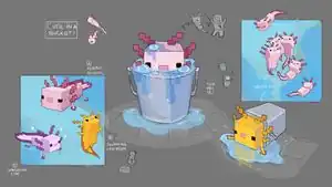 "Cutie in a Bucket" - concept art of axolotl.