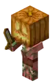 A baby zombie pigman wearing a Jack o' Lantern