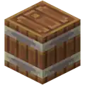 A barrel as it appeared in the MCC x Minecraft 15th Anniversary Party.