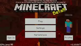 Bedrock 1.16.0.67.png: Infobox image for beta 1.16.0.67 the version in Minecraft