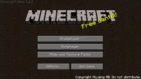 Beta 1.6.2 menu.png: Infobox image for Minecraft Beta 1.6.2 the version in Minecraft
