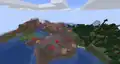 A mushroom field biome connecting with a giant tree taiga biome in Java Edition 1.17.
