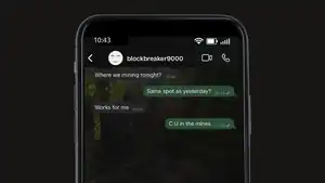 Blockbreaker9000 texting in a lush cave.