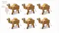 Concept art of the camel showcasing the many designs of its face.
