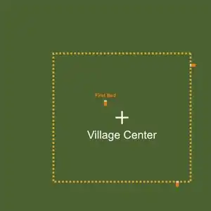 In expanded villages, the center shifts from the first bed to the geometric center of the village boundaries.