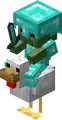 A zombie chicken jockey with diamond armor and a diamond sword.