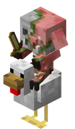 A zombified piglin chicken jockey.